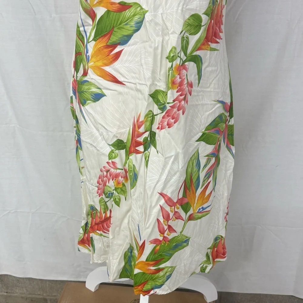Tropical Floral Sleeveless Midi Dress - White with Multi-Color Print - Picture 3 of 10